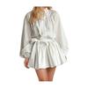 Women's Fall Floral Mini Dress Long Sleeve Button Down A-line Swing Dress Stand Collar Short Dress with Belt