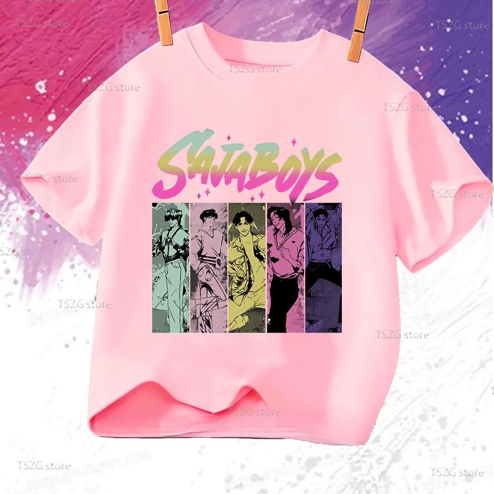 Sommer Anime KPop Dämonenjäger Saja Boys Print Kinder T-Shirt Tops Mode Kinderkleidung Kurzarm Fans Geschenk T-Shirt