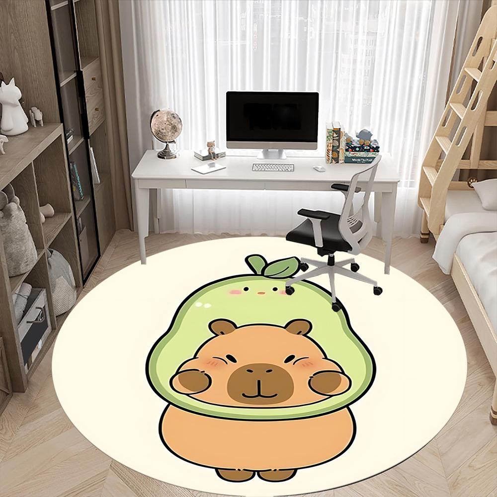 1PC Capybara Office Round Area Rug, Mat Suitable For Office, Under Office Chairs Bedroom Living Room Home Decor, Room Deco