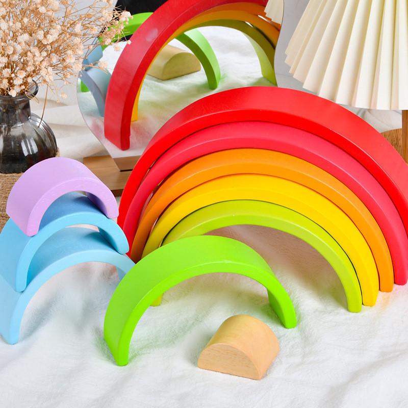 Ten Wooden Layer Rainbow Arch Block Set For Kids Educational Play Toys Gift