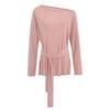 Summer new female American Spice Girl style solid color Tencel strap blouse loose slanted shoulder long sleeve thin sun protection T-shirt