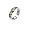 Adjustable Open Ring Men Women Vintage Feather Design Sterling Hammered Texture Geometric Band