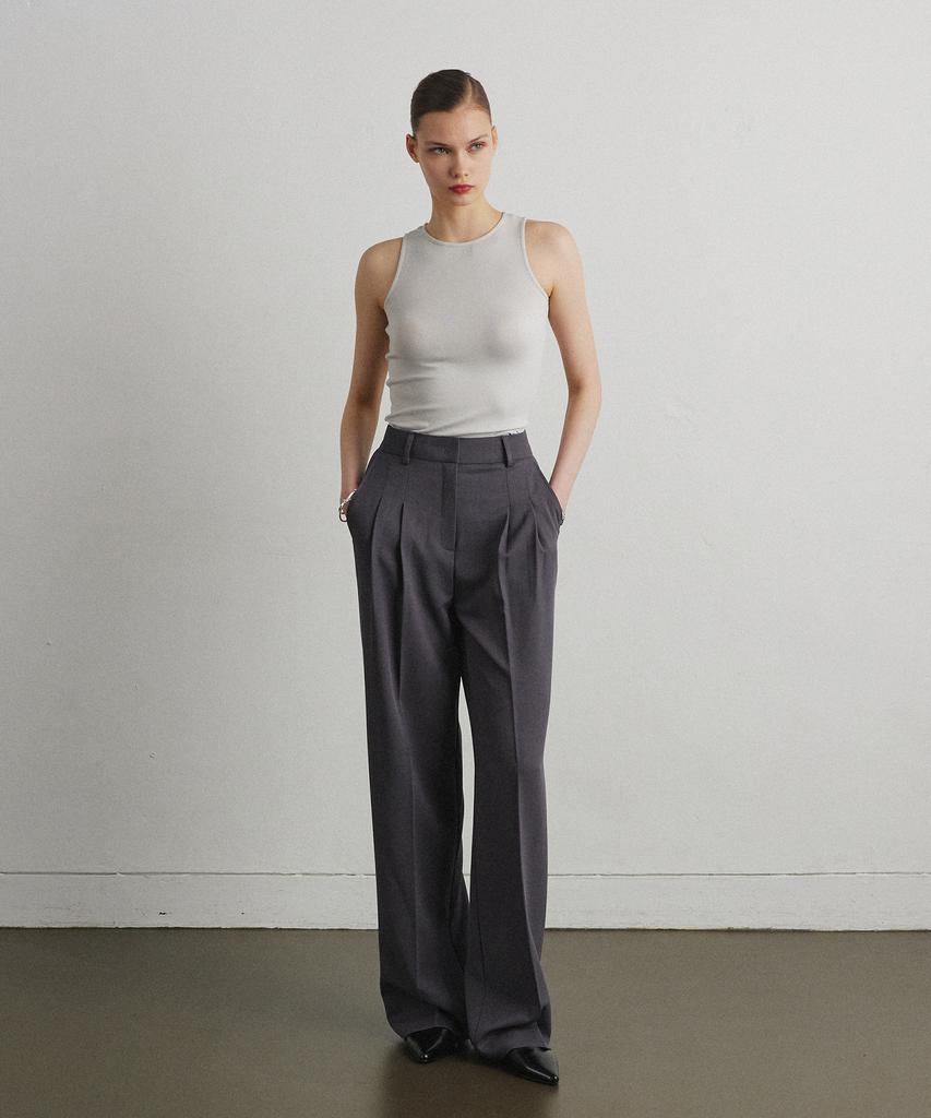 Aheule Pleat Balance Slacks_Dark Gray