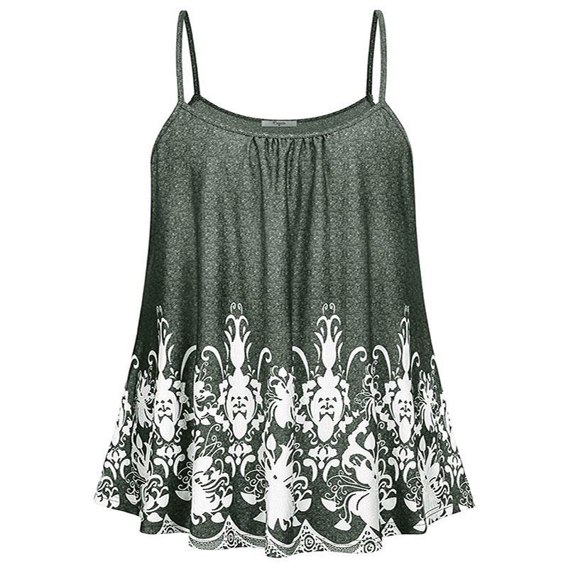 Elegant Women Print Loose Casual Summer Pleated Flowy Sleeveless Camisole Tank Tops