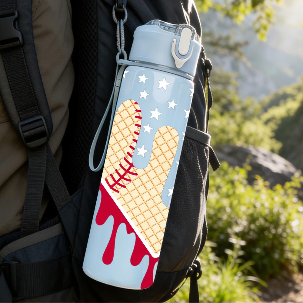 1PC Dripping Baseball Stitch Artwork 750ml Color Plastic Water Bottle Leakproof Flip Straw Lid For Sports Office Home Use