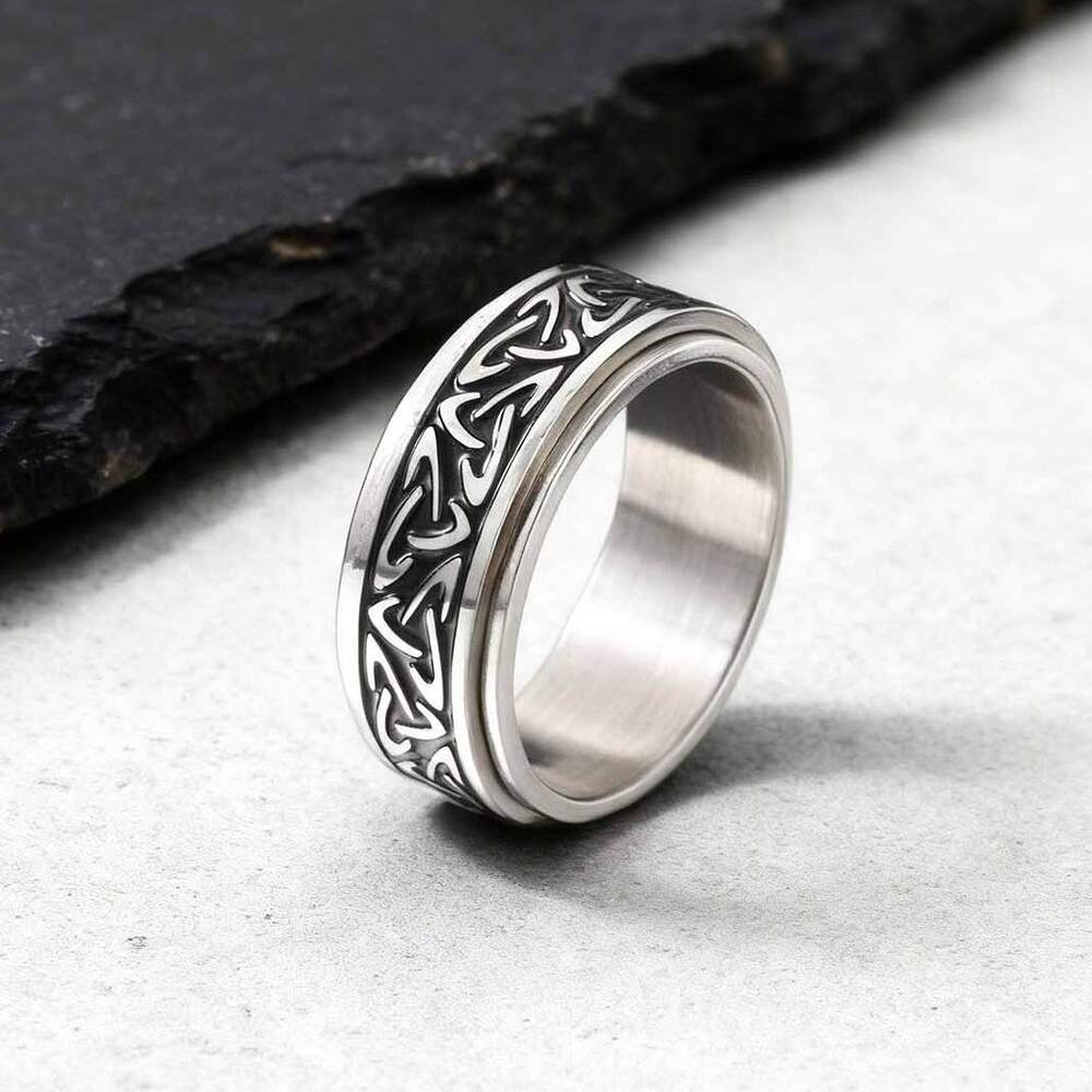 Viking Celtic Knot Rune Ring for Men,Stainless Steel Worry Stress Relief Knuckle Rotating Ring,Vintage Jewelry Gift