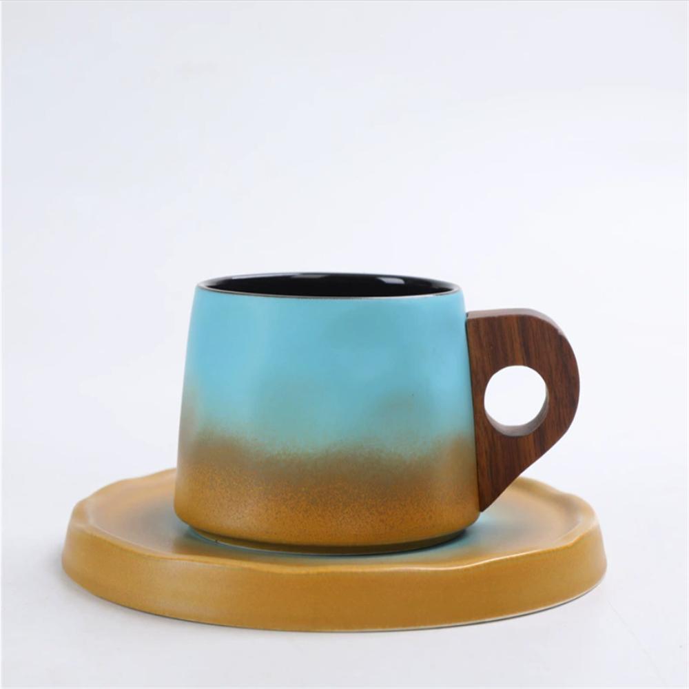 1X Japanese Style Creative Retro Ceramic Coffee Cup Mugs Saucer Set Tea Coarse Coffee Milk Cups Mug