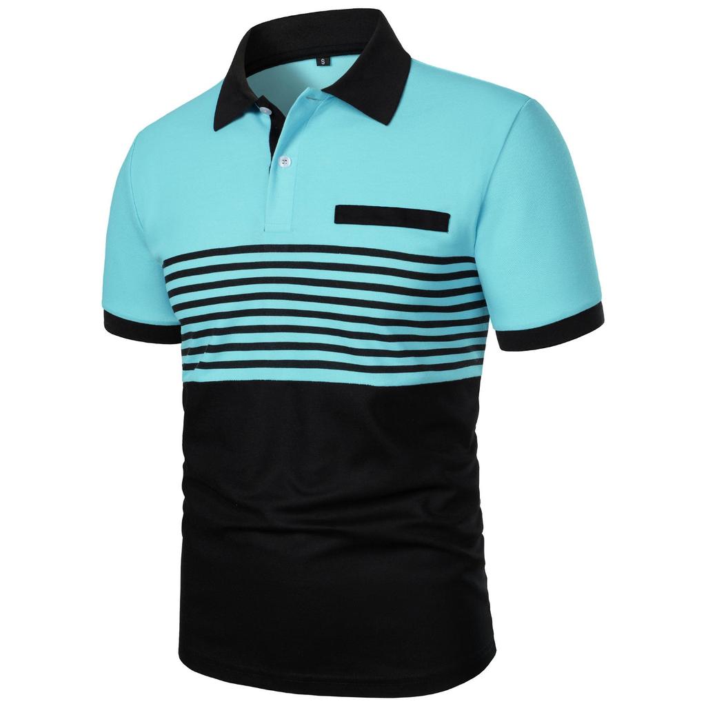 High End Men's Top Spring Summer Short Sleeved Casual Sports Comfortable Loose Breathable Stripe Contrasting Color T-shirt Polo Shirt Yasheng