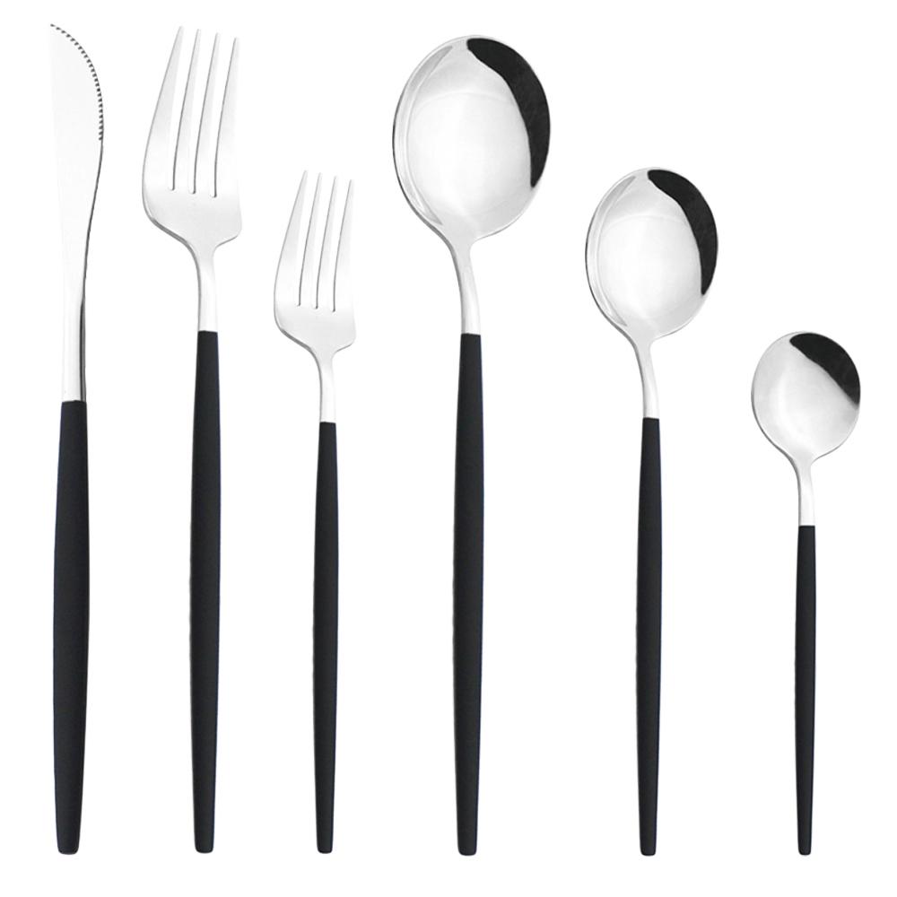 6Pcs/Set Gold Dinnerware Cutlery Set Mirror Stainless Steel Dinner Flatware Knife Dessert Fork Coffee Spoon Tableware Silverware Set