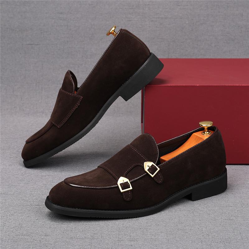 Fashion Fashion New Men's Pointed Suede Leather Monk Strap Loafers Male Luxury Designer Homecoming Wedding Dress Prom Evening Shoes