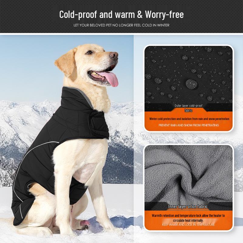 Winter Double-Layer Warm Dog Jacket: Windproof, Waterproof, Leash-Compatible, for Large Dogs