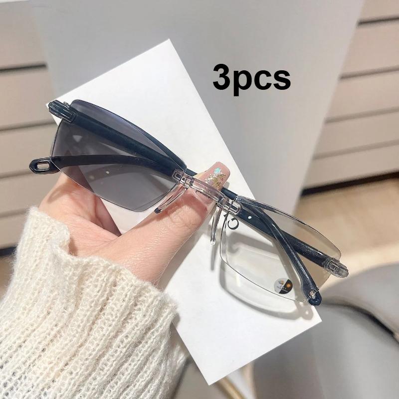 

3/6Pcs Photochromic Reading Glasses Frameless Edge Cutting Anti Blue Light Glassesunisex Intelligent Zoom Glasses Intelligent Zoom