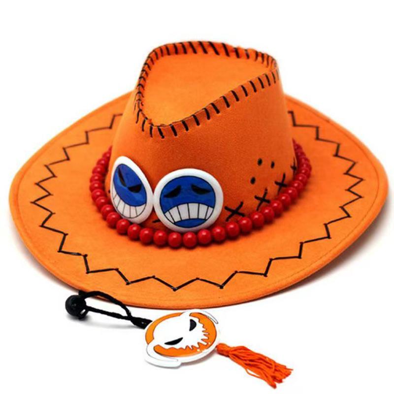 Novinka Anime Ace Cosplay Klobúky Unisex Luffy Ace pre Deti Dospelých Halloween Karneval Cosplay Doplnky Oranžový Kovbojský Klobúk One Size red