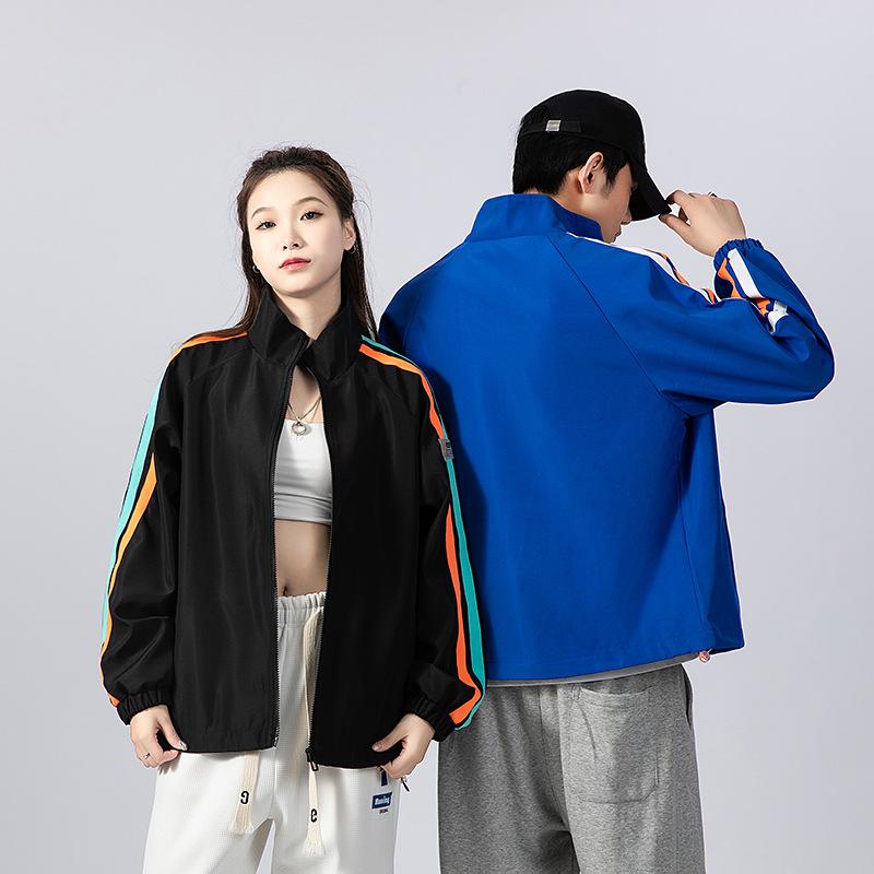 Vielseitige Jacke Herren Koreanische Version Lässige Jacke Frühling und Herbst Stehkragenjacke Mode Paar Kontrastjacke
