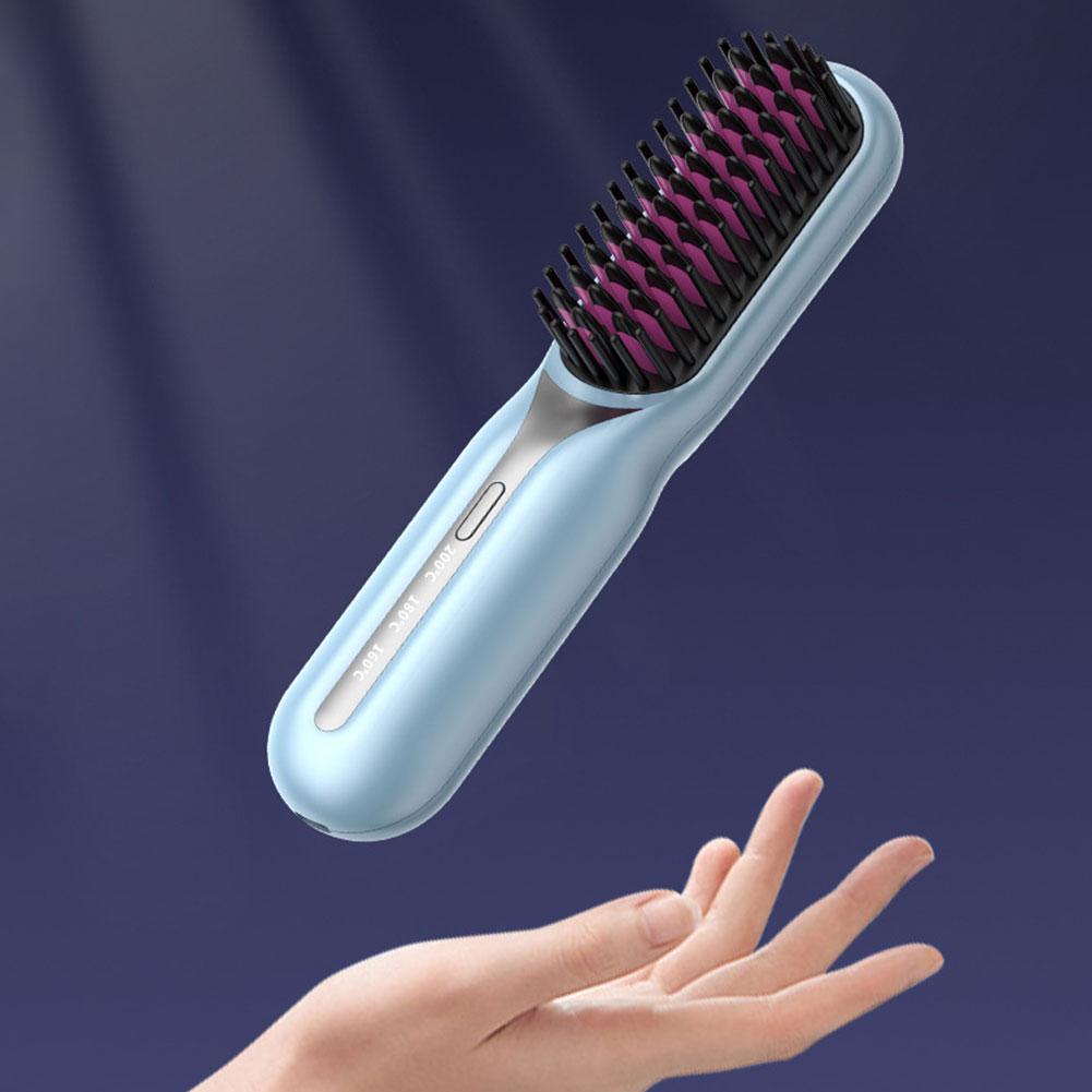 Kabelloser elektrischer Heißkamm, Verbrühungsschutz, tragbare Glättungsbürste, 3 Temperatureinstellungen, Haarglätterkamm für Frauen