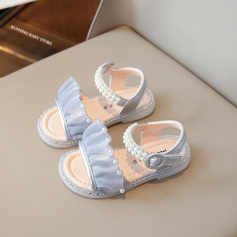 

Girls Sandals Summer Slides New Child Ruffles Ribbons Sandals Princess Holiday Party Shoes Fashion Platform Sandals I05293 23 серебряный