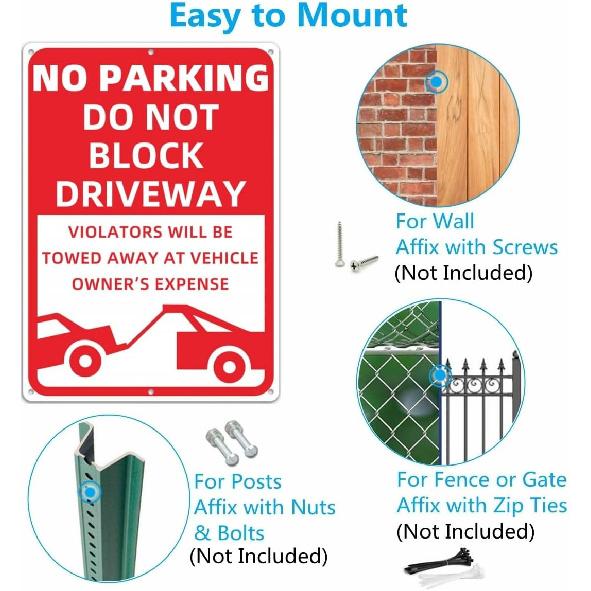 2 Pack Metal No Parking Sign, 10" x 14" Do Not Block Driveway Sign Will Be Towed Away, Made of 40 mil Rust Free Aluminum, Reflective & UV Protected