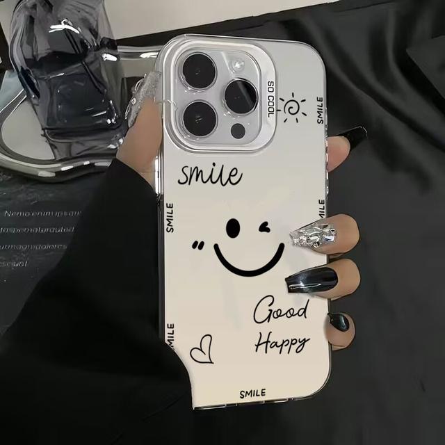 Smiling Face Electroplate Silver IMD For iPhone 15 14 Max Plus 11 12 13 Pro 16 Shockproof Back Cover Case Funda