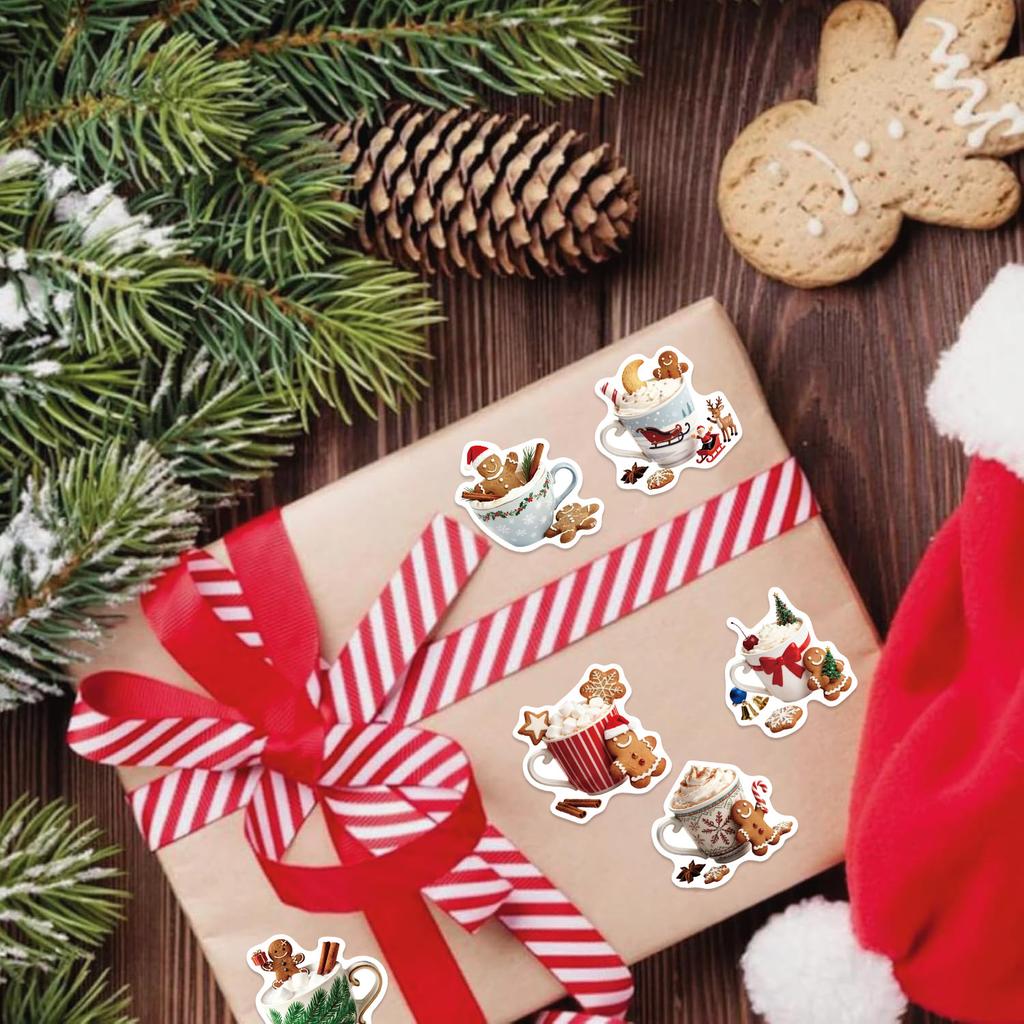 50 Cute Christmas Gingerbread Man Coffee Sticker Art Decal Water Bottle Guitarist Diary Party