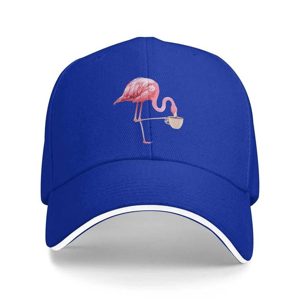 Flamingo Drinking Coffee Time Baseball Cap Cotton Adjustable Casual Sun Hat for Unisex Adults