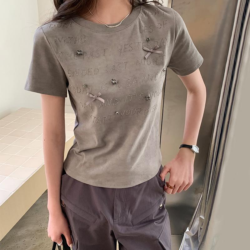 

Новая летняя женская футболка с короткими рукавами и надписями, повседневная, универсальная, с круглым вырезом XL серый
