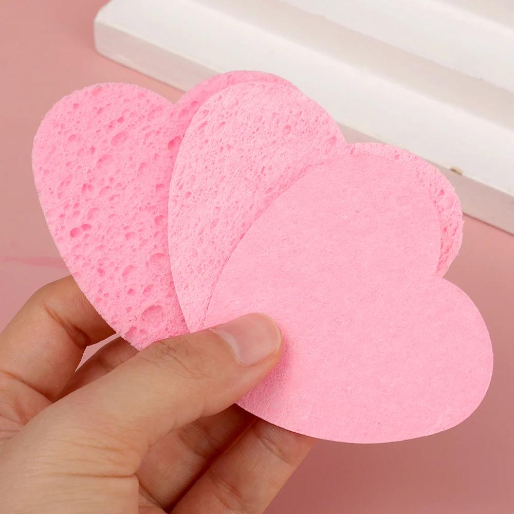 50PCS Reusable Face Wash Puff Cleaning Sponge Pad Exfoliator Mask Facial SPA Massage Makeup Removal Heart Shape Compress Sponge