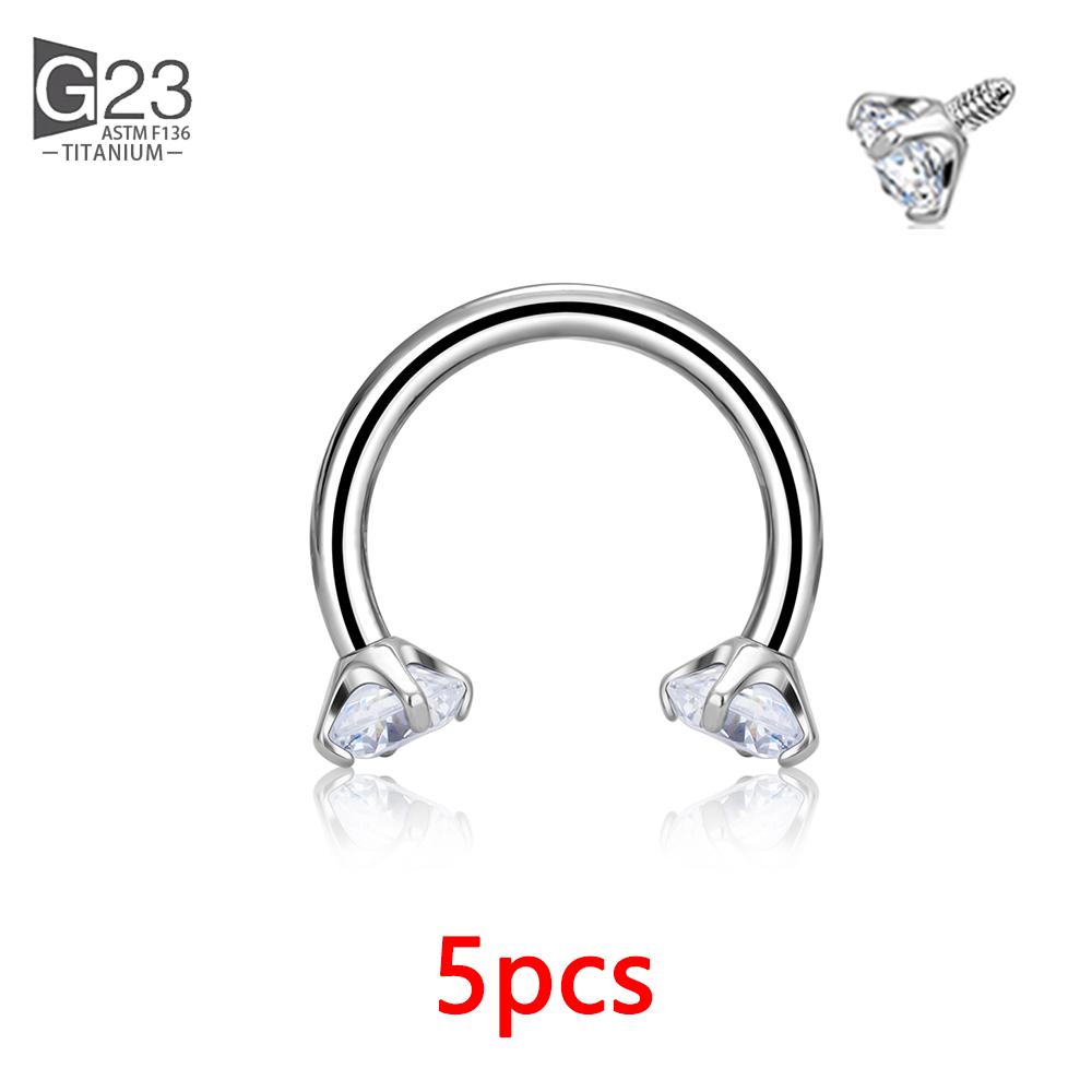 5Pcs G23 Titanium 16G CZ Tragus Eyebrow Piercing Body Jewelry Labret Lip Ring Stud Earrings Septum Nose Rings Internal Thread