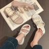 Fairy style with skirt women's wedge heels slippers summer French heightening bow open-toed thick bottom one-word cool slippers