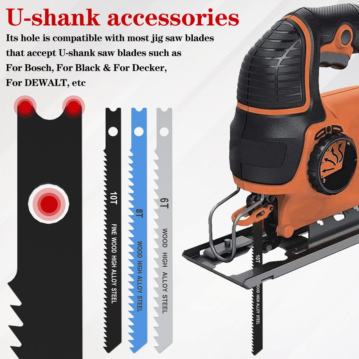 

25 шт. пильных полотен из высокоуглеродистой стали, различные пильные полотна с U-образным хвостовиком, острые пильные полотна для лобзика, деревообрабатывающий инструмент для Bosch DEWALT 100mm-199mm