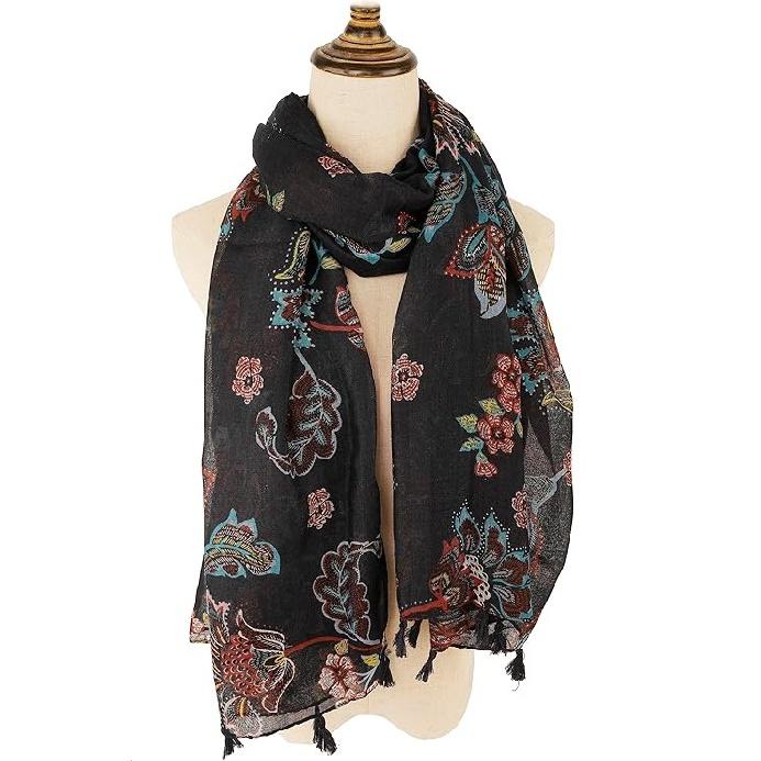 Stort Boho skjerf for kvinner Lett blomstertrykkskjerf Høst Vinter Mote Frynsede sjalomslag, 60 farger