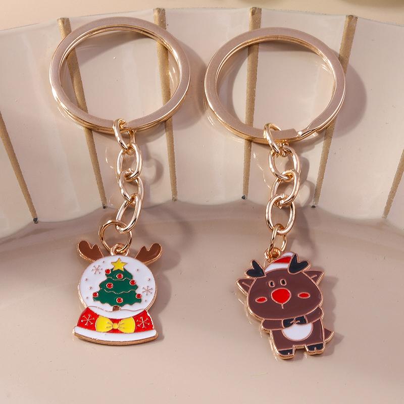 Cute Enamel Christmas Keychain Snowman Santa Claus Key Ring Pendant for Key Holder Women Girls Handbag Charms DIY Jewelry Gift