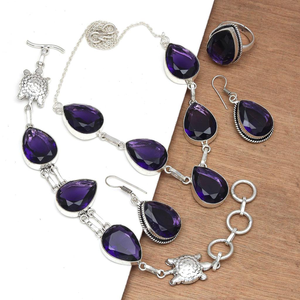 Necklace Bracelet Amethyst Set Jewelry Crystal Quartz Pendant Natural Stone