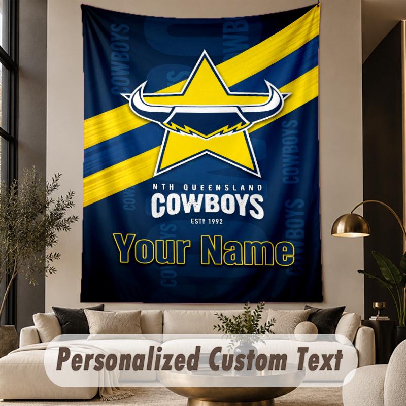 Custom Text Tapestry North Queensland Cowboys Print Wall Tapestry Indoor Living Room Wall Decor