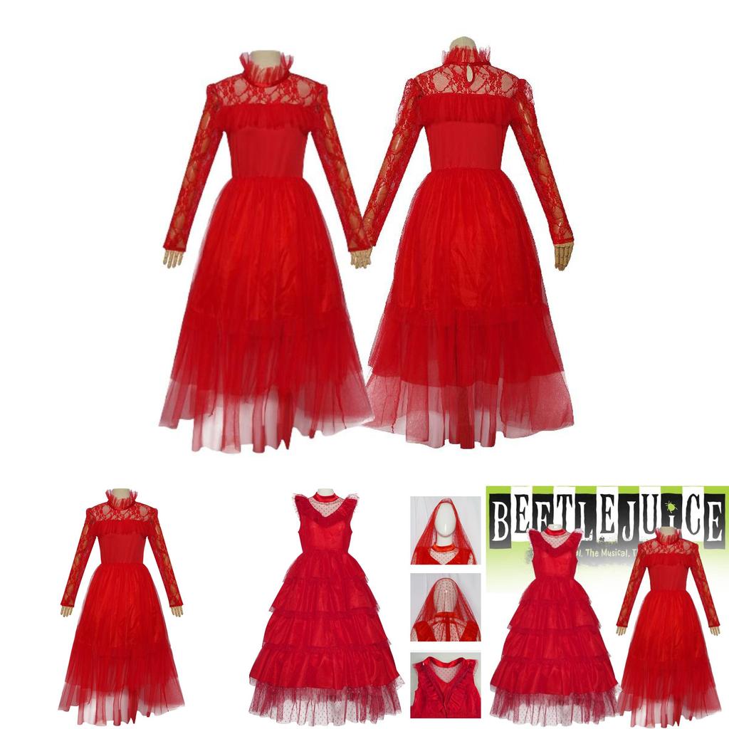Elegant Lydia Beetlejuice Red Tulle Cosplay Dress For Halloween And Performances