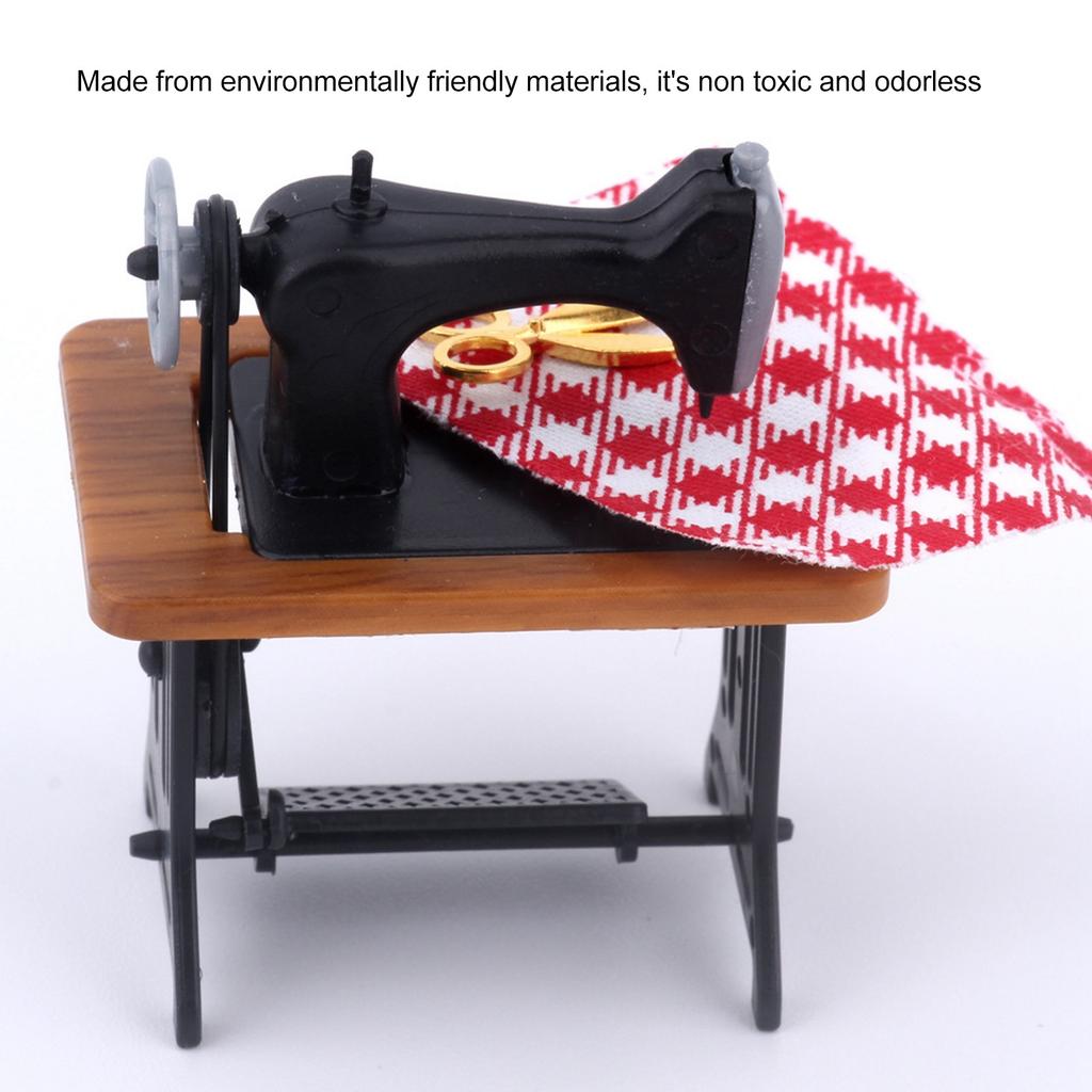 Dollhouse Sewing Machine Model Set Mini Tailor Treadle Ornament Vintage Doll House Furniture Accessories for Mini House Adornment