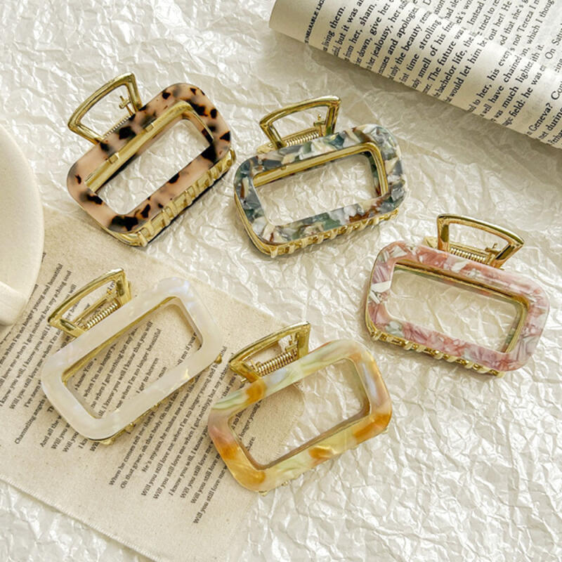 28 types of twisted square mother-of-pearl hair clip pin hair half-up hairstyles Mini Square-04. Marble Pink