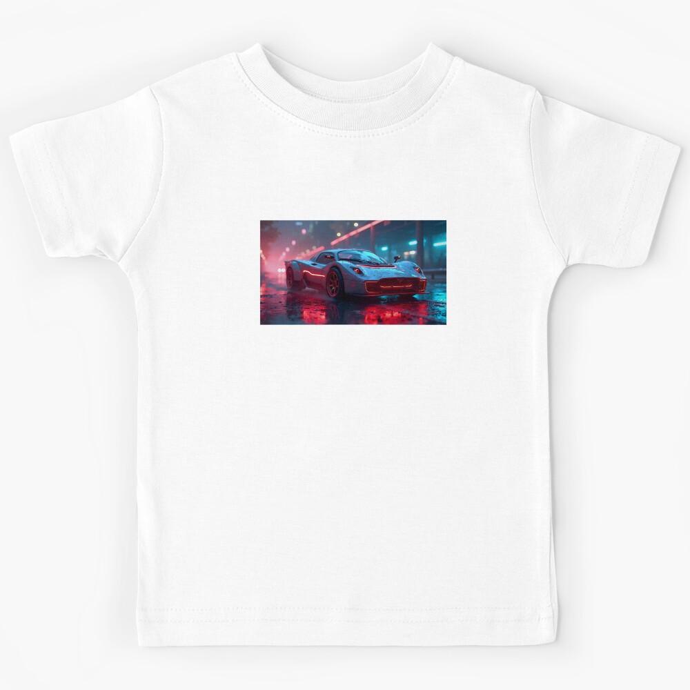 Neon Wet Street Race Car Design Kids T-Shirt 130