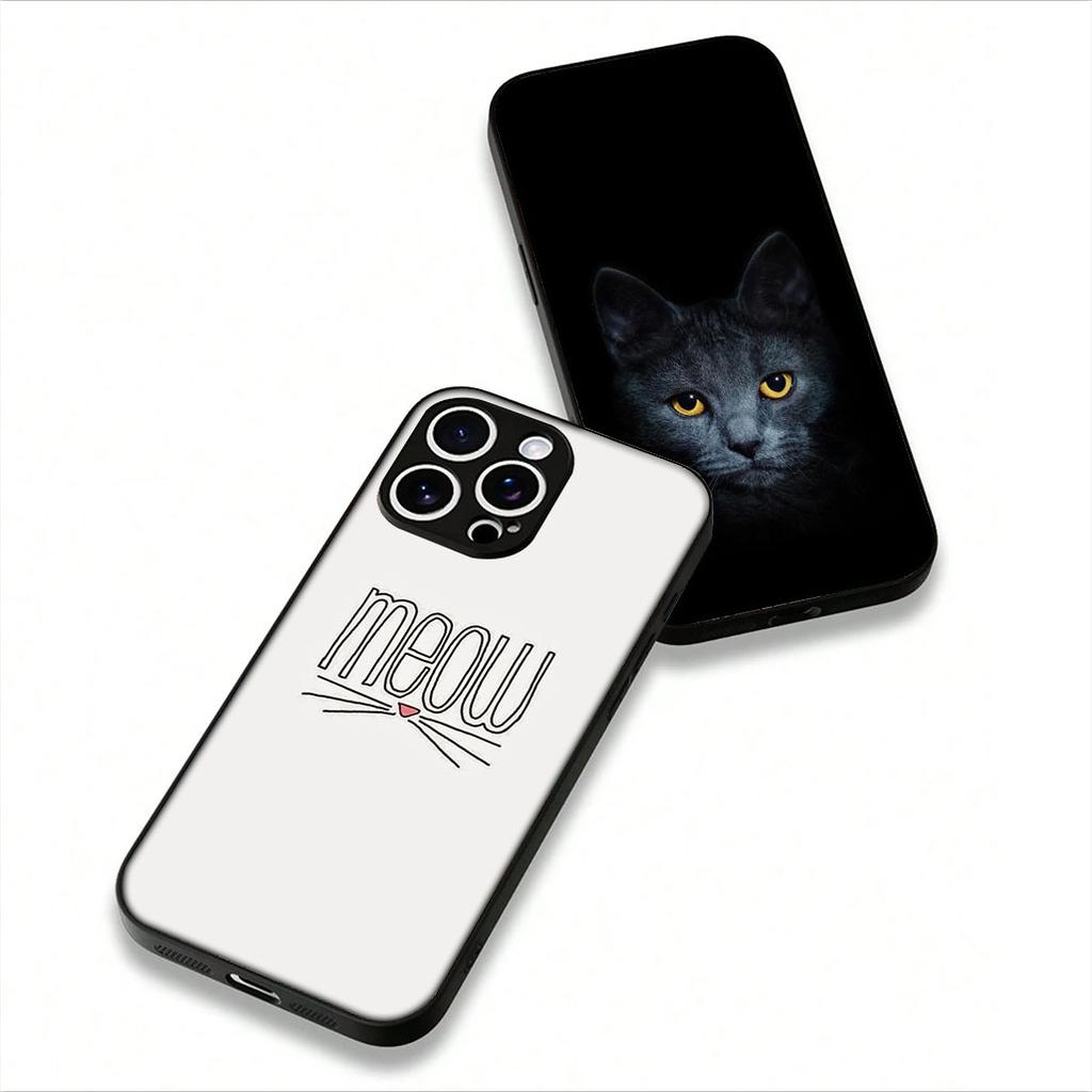 For Apple iPhone 16 15 14 Plus 13 12 Mini 17 Pro Max + 16E Air 16+ ProMax Phone Cover Case Cute Cat Meow