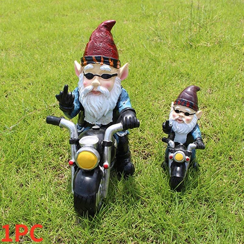 Novo 1PC Gnomo Anão Artesanato de Resina Decoração de Jardim Enfeites para Casa Motociclista Velho Andando de Motocicleta Estátua Decorações de Jardinagem