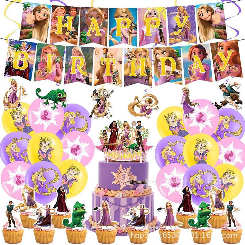 Set Festa per Capelli Principessa Fiabesca: Striscione, Decorazioni per Torta, Palloncini & Spirali