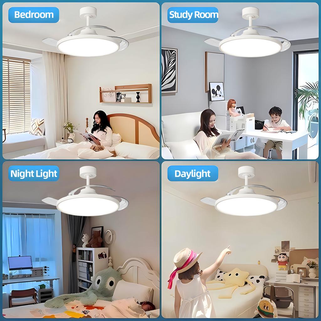 Modern ceiling fan with light for home invisible blade silent with remote control electric fan decoration Led ceiling lamp