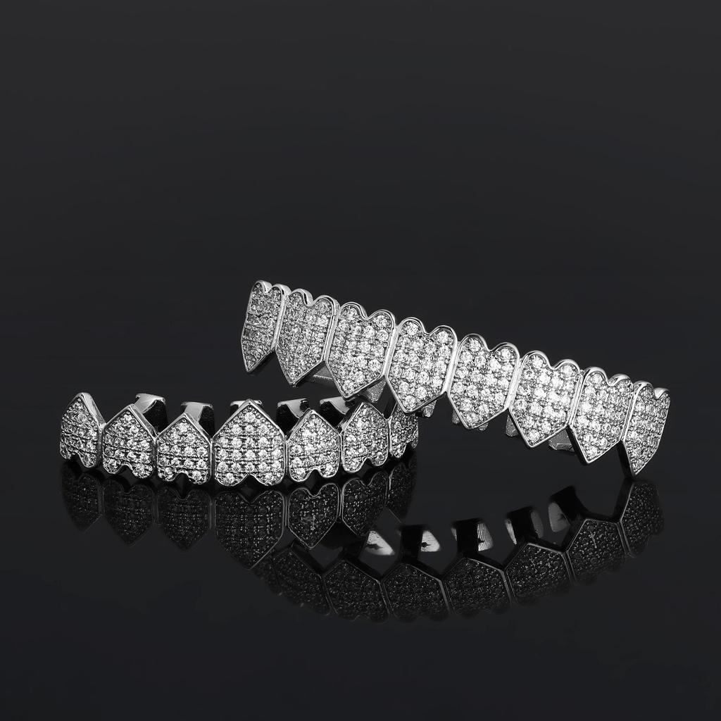 Heart-Shaped Copper Zircon Fangs: Punk Street Style Hip-Hop Braces
