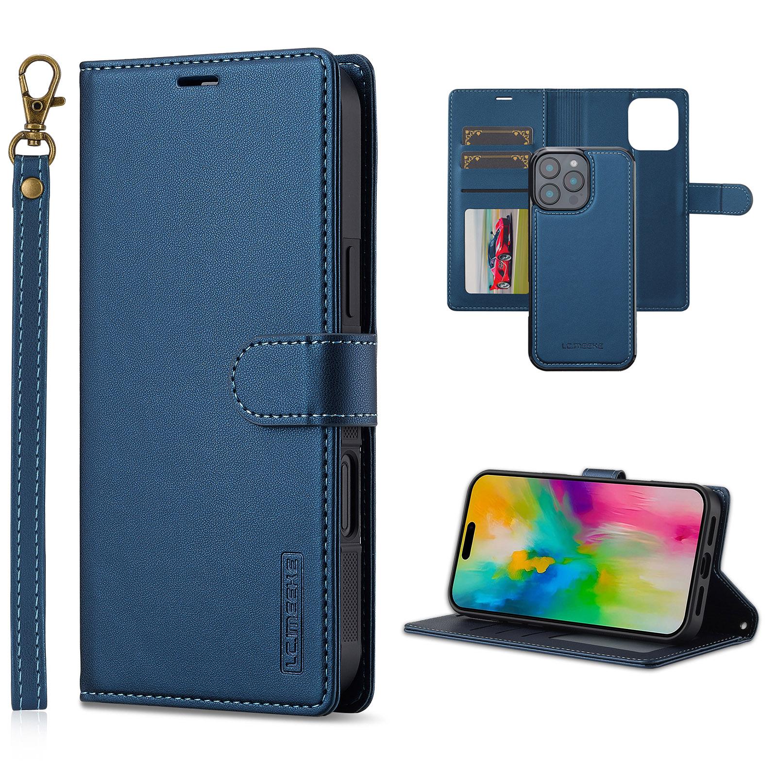 

LC.IMEEKE L2 Series for iPhone 16 Pro Max Case PU Leather Wallet Detachable Magnetic Phone Cover Blue