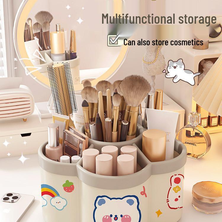 Multi-Function Rotating Pen Holder and Storage Box - Cute Design, Large Capacity for Student Desktops
