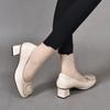 2025 spring and summer new round head square buckle high heels first layer cowhide shallow thick heel work shoes comfortable square heel women's shoes