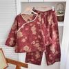 Women's Retro Chinese-Style Cotton Pajama Set: Long-Sleeve, Double-Layered Gauze, Oblique Lapel (Spring/Autumn)
