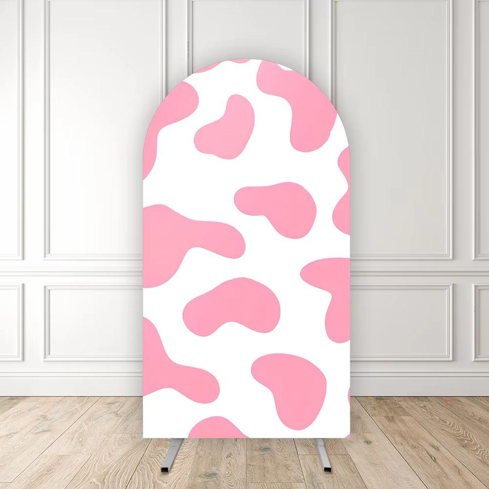 BEPAN Pink Kuh-Thema Bogen-Säulen-Hintergrund anpassbar Baby-Geburtstagsparty Taufe Babyparty Dekorations-Requisiten Stretch-Stoff