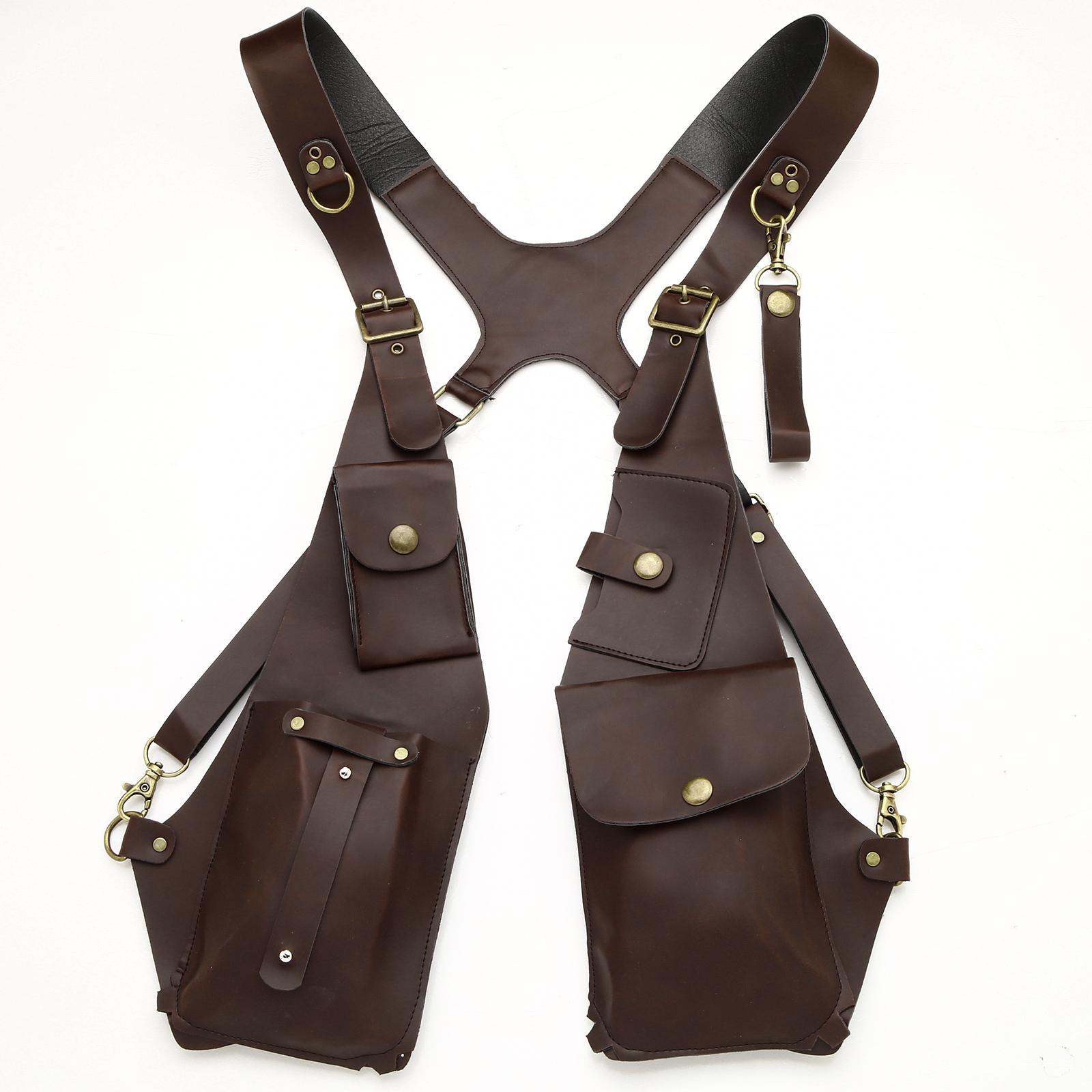 

Чоловіки Жінки Вінтажна шкіряна сумка через плече під пахвами Відкрита квадратна сумка Сумка для мобільного телефону темно-коричневого кольору