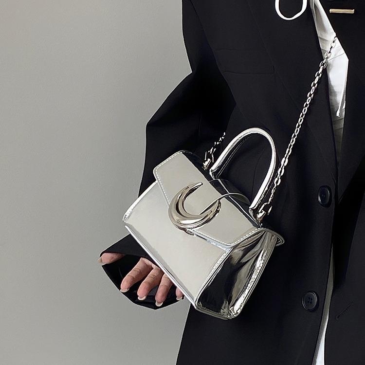 Advanced Moon Lock Bag New Solid Color Square Lacquered Leather Bag Handbag Chain Shoulder Cross Bag
