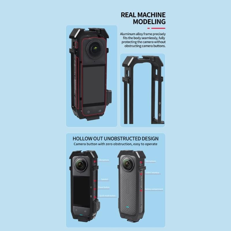 Aluminum Protective Camera Cage For 360 X4 Action Cameras With Quick Release and Mount Magnetic Adapter